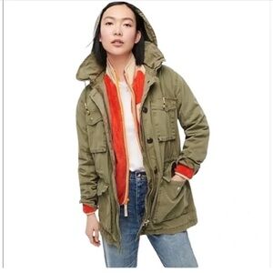 J.Crew Lightweight Utility Jacket Olive Green with Hood Size Large